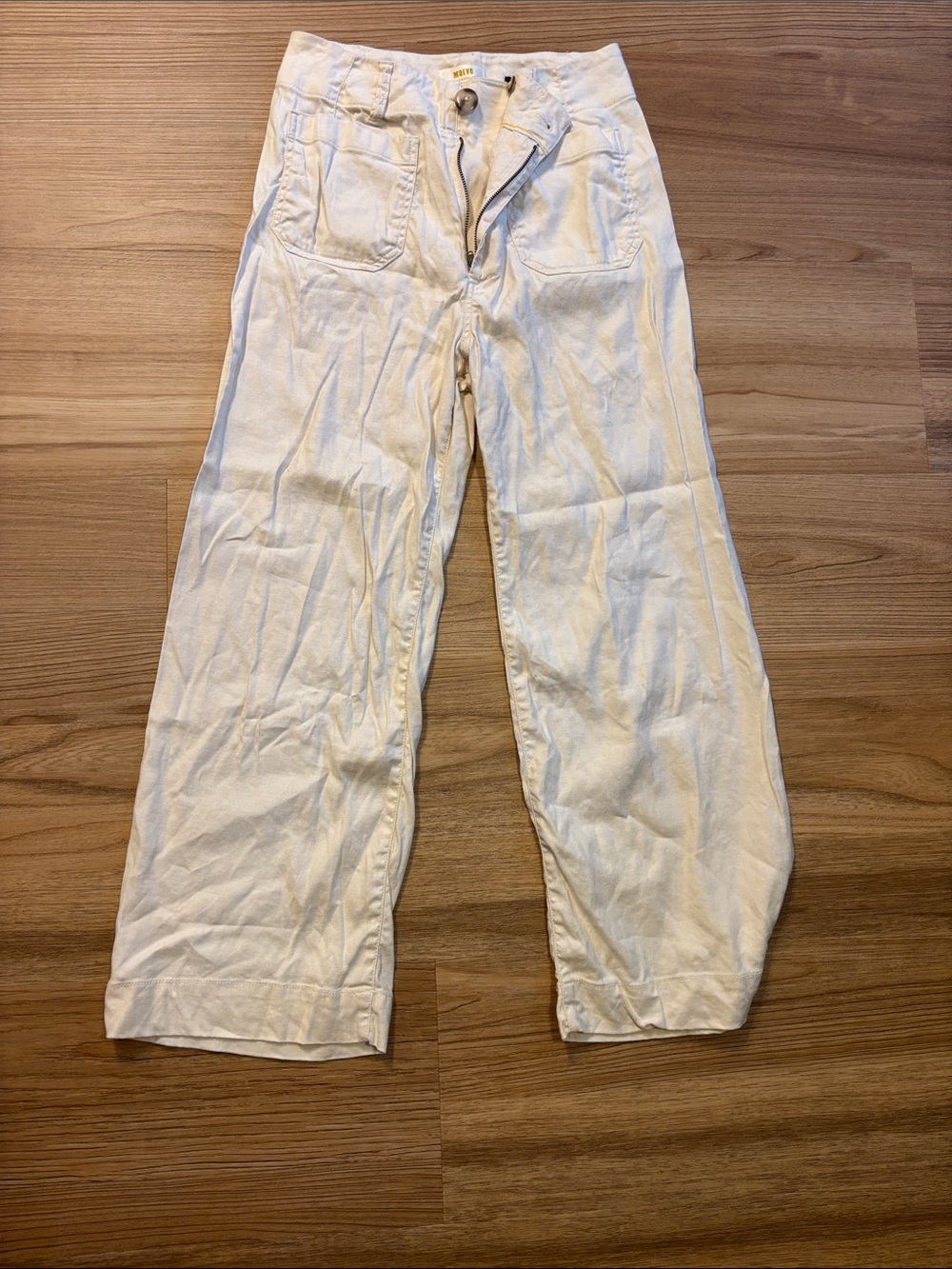 Anthropologie Cream Wide-Leg Trousers